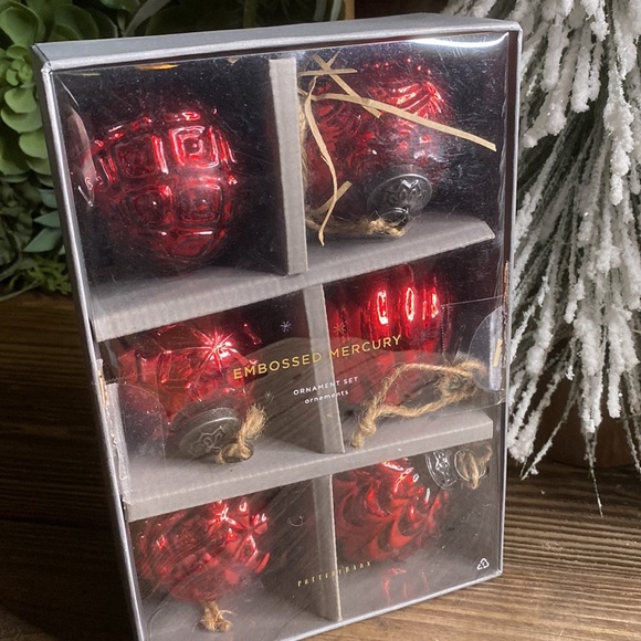 Pottery Barn Mercury Glass Adorned Retro Vintage Style Red Ornaments - Set of 6 - Picture 9 of 14
